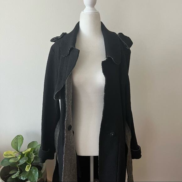 Vince Camuto Black Wool Blend Belted Trench Coat - Picture 4 of 6
